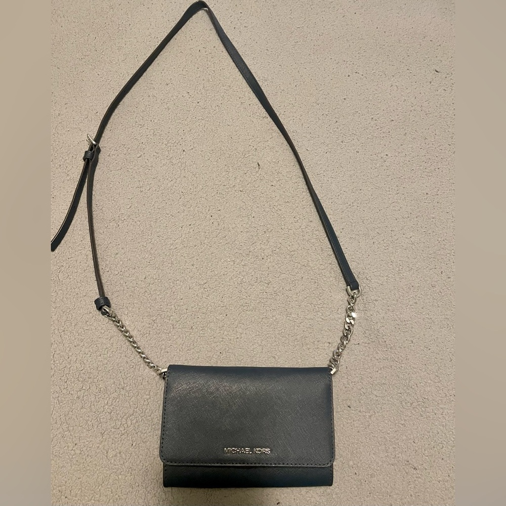 Michael Kors Black Leather Crossbody Bag with Chain Strap